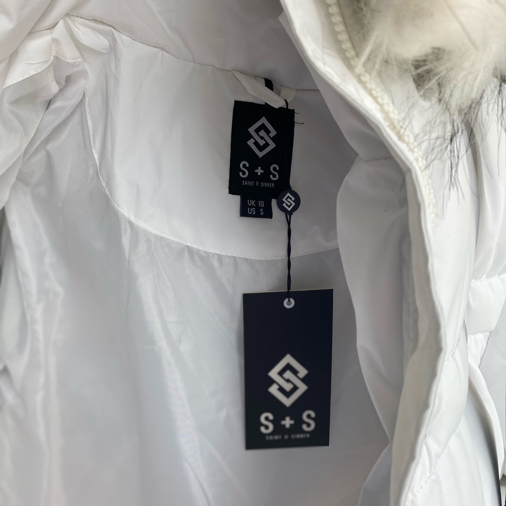 NWT Saint + Sinner White Puffer Faux Fur Midi Jacket - Picture 3 of 6